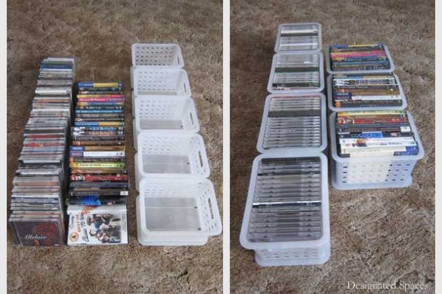 Entertainment Storage Cabinet Organization Before and After