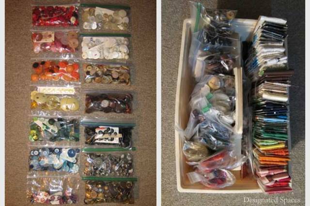 Buttons and Fabric Organized by Color